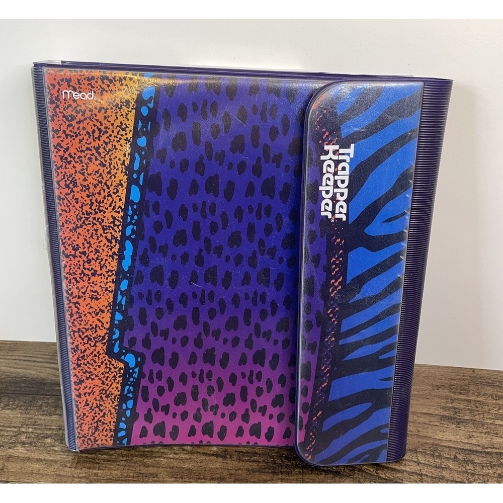 Vintage Trapper Keeper With 2 Folders Portfolios Neon Animal Leopard Tiger Print